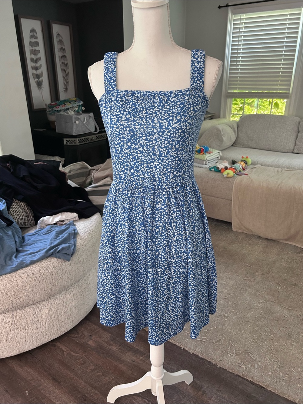 Blue Floral Square-Neck Sundress